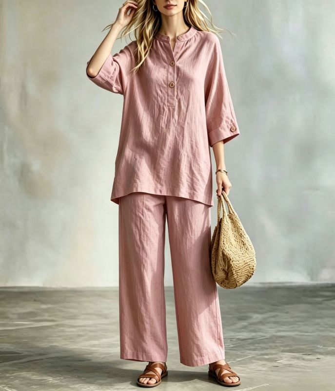 🪐Retro Loose Linen Co-ord | Date & Weekend Outing | Y2K Button Shirt Wide Leg Pants