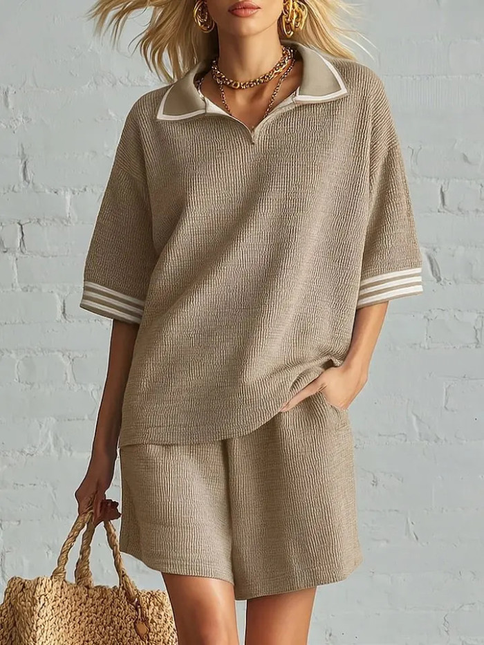 🍃Spring Summer Striped Knit Set | Seaside Trip & Shopping | Loose Elegant Two Piece Outfit