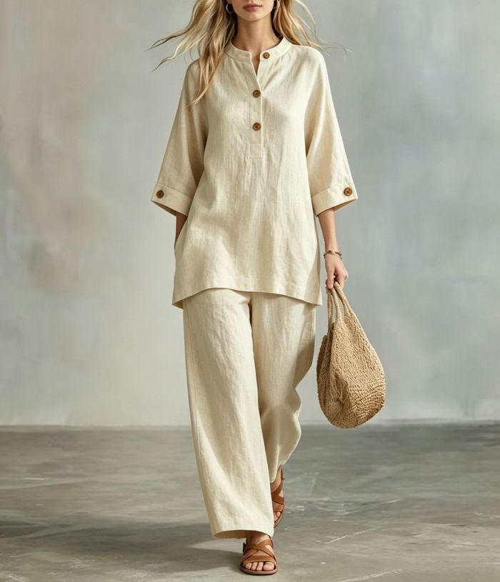 🪐Retro Loose Linen Co-ord | Date & Weekend Outing | Y2K Button Shirt Wide Leg Pants