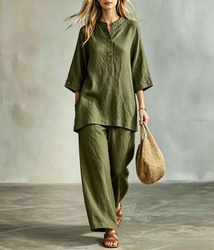 🪐Retro Loose Linen Co-ord | Date & Weekend Outing | Y2K Button Shirt Wide Leg Pants