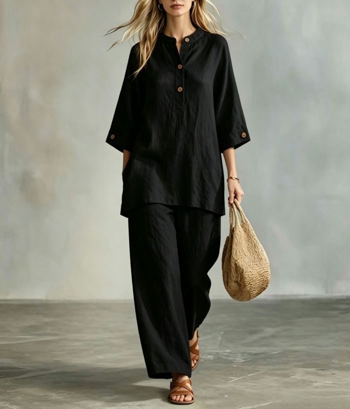 🪐Retro Loose Linen Co-ord | Date & Weekend Outing | Y2K Button Shirt Wide Leg Pants