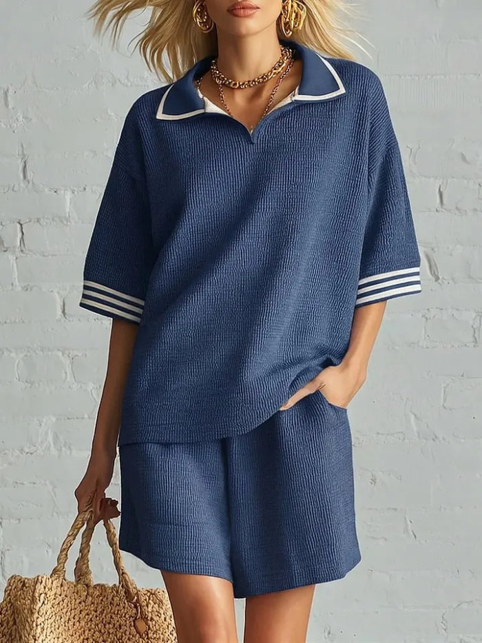 🍃Spring Summer Striped Knit Set | Seaside Trip & Shopping | Loose Elegant Two Piece Outfit