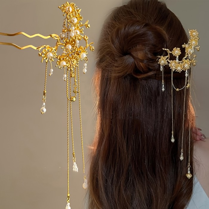 High-End Golden Plum Hairpin for Weekend Gatherings and Tea Events