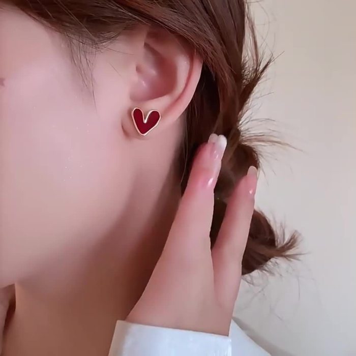 Red Heart Stud Earrings for Daily Wear and Casual Weekend Outings
