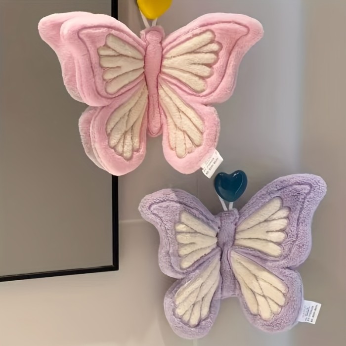 Butterfly Print Thick Coral Hand Towel Quick Dry With Hanging Loop For Daily Use