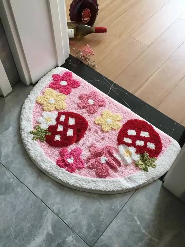 Cute Fruit Strawberry Plush Rug Multi-Scene Floor Mat for Indoor Household Use