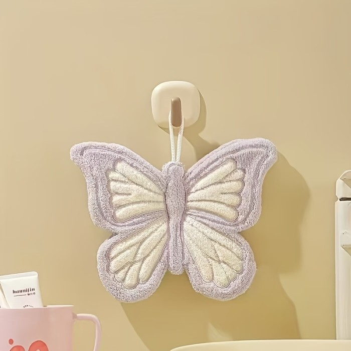 Butterfly Print Thick Coral Hand Towel Quick Dry With Hanging Loop For Daily Use