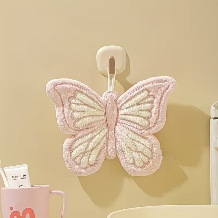 Butterfly Print Thick Coral Hand Towel Quick Dry With Hanging Loop For Daily Use