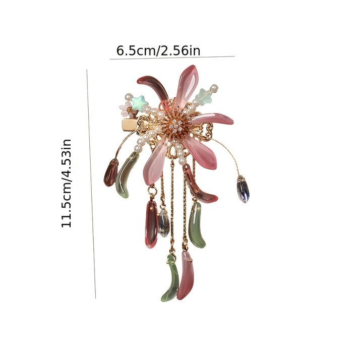Pink Firework Tassel Flower Hair Clip for Vacation Photoshoots and Tea Parties