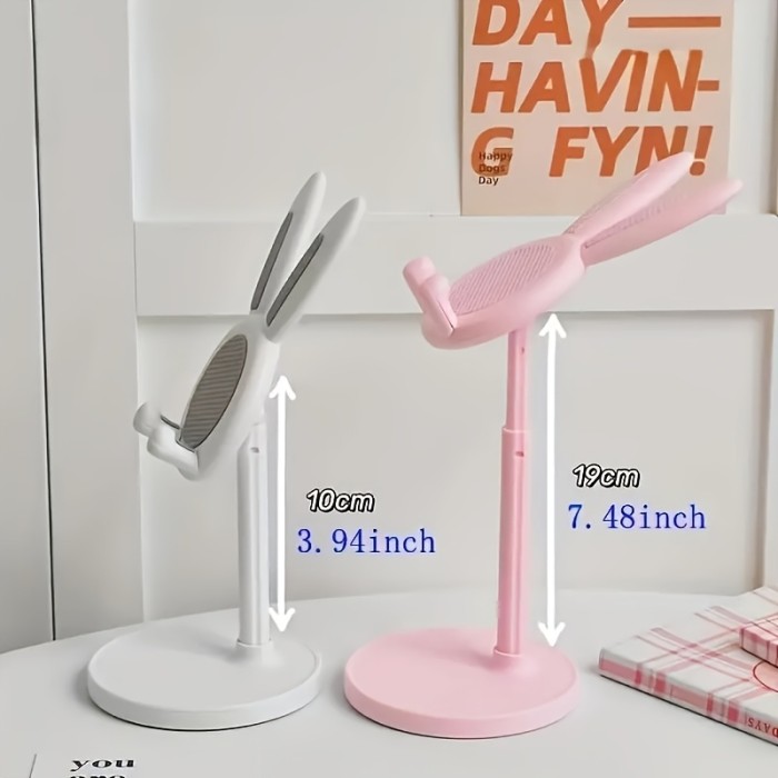 Cute Pink Floral Easter Bunny Phone Stand With Bow for Home Office Desktop Decor