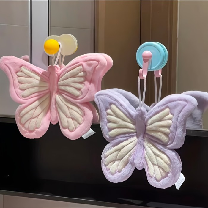 Butterfly Print Thick Coral Hand Towel Quick Dry With Hanging Loop For Daily Use