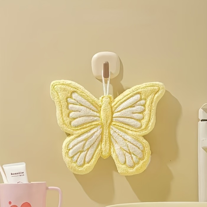 Butterfly Print Thick Coral Hand Towel Quick Dry With Hanging Loop For Daily Use