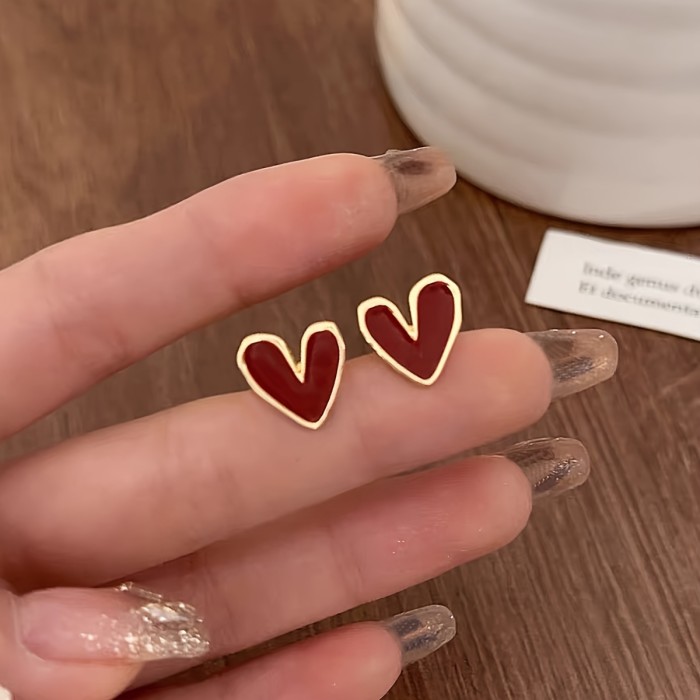 Red Heart Stud Earrings for Daily Wear and Casual Weekend Outings