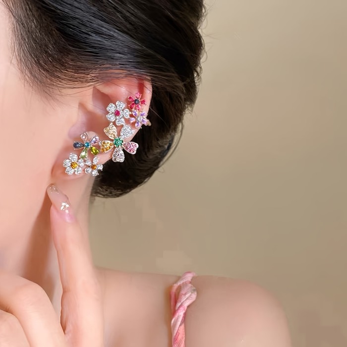 Integrated Floral Ear Cuff Earrings for Vacation and Party Nights