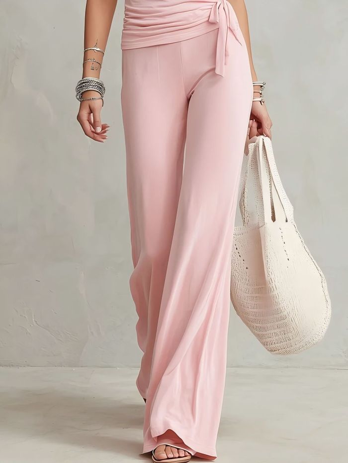 Casual Sling Top High Waist Wide Leg Pants Outfit Summer Vacation Wear