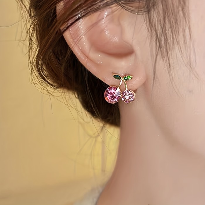 Pink Cherry Niche Earrings for Daily Wear and Casual Brunch