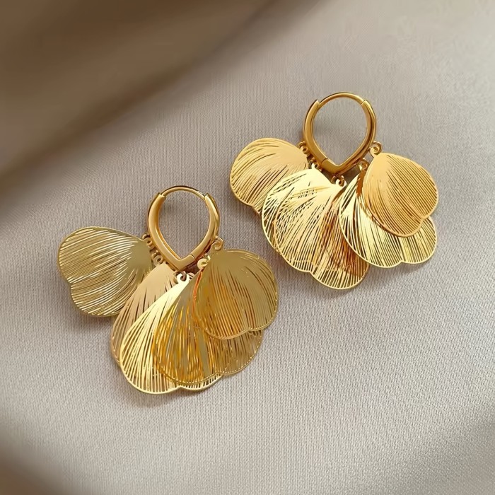 Exquisite Atmospheric Ginkgo Leaf Dangle Earrings for Evening Parties and Banquets
