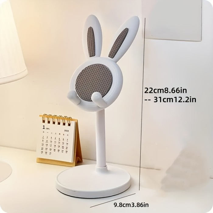 Cute Pink Floral Easter Bunny Phone Stand With Bow for Home Office Desktop Decor