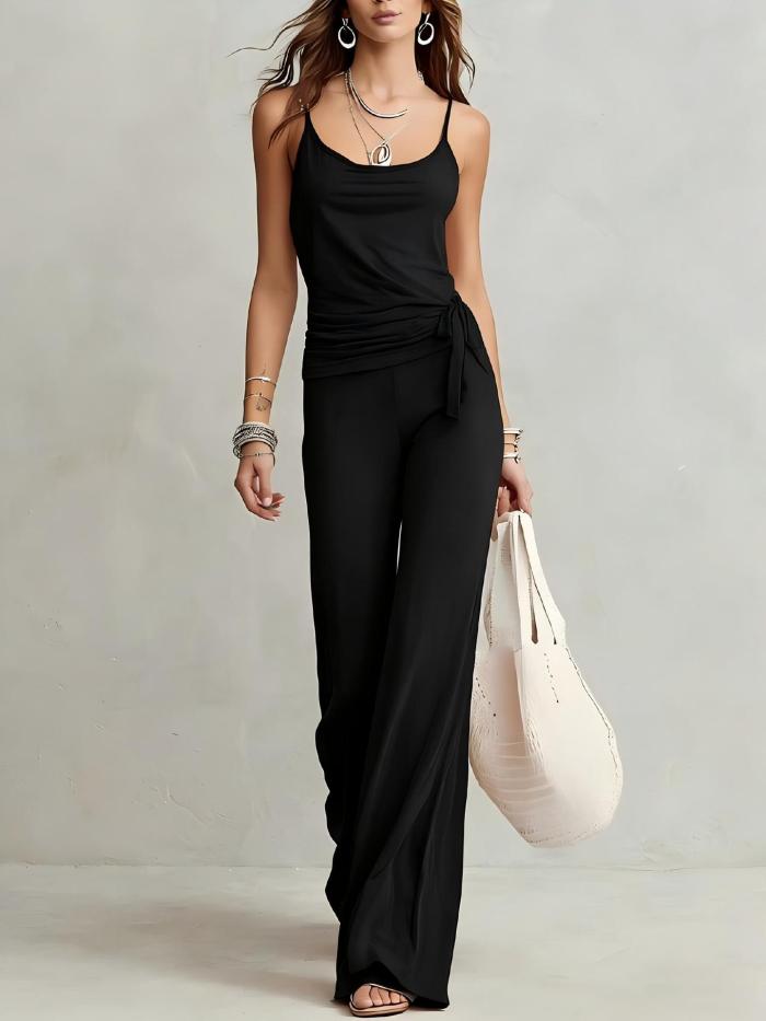 Casual Sling Top High Waist Wide Leg Pants Outfit Summer Vacation Wear