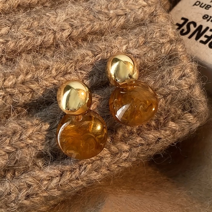 3 Pairs Vintage Brown Resin Inlaid Earrings Set for Daily Wear and Evening Parties