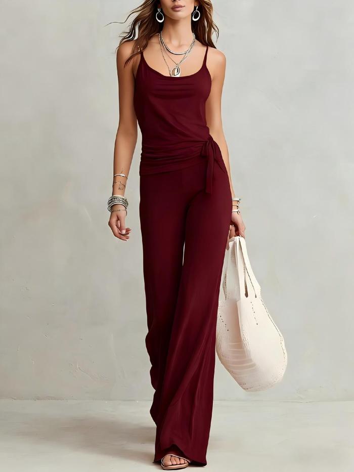 Casual Sling Top High Waist Wide Leg Pants Outfit Summer Vacation Wear