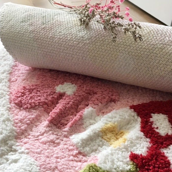 Cute Fruit Strawberry Plush Rug Multi-Scene Floor Mat for Indoor Household Use