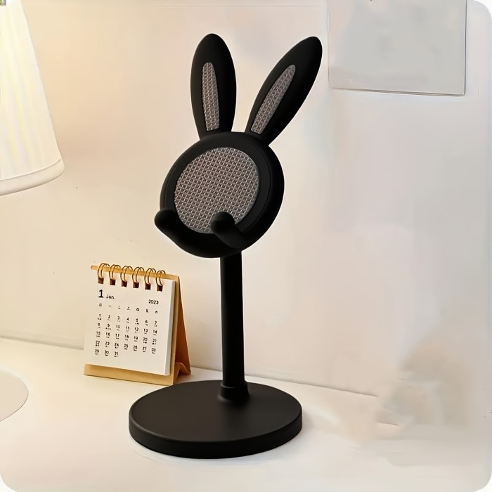 Cute Pink Floral Easter Bunny Phone Stand With Bow for Home Office Desktop Decor