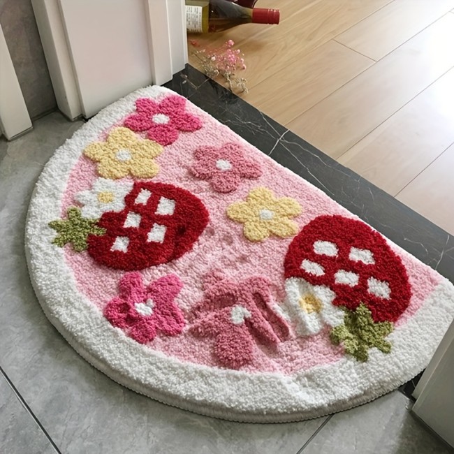 Cute Fruit Strawberry Plush Rug Multi-Scene Floor Mat for Indoor Household Use