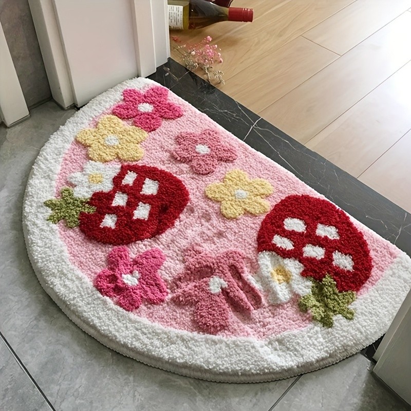 Cute Fruit Strawberry Plush Rug Multi-Scene Floor Mat for Indoor Household Use