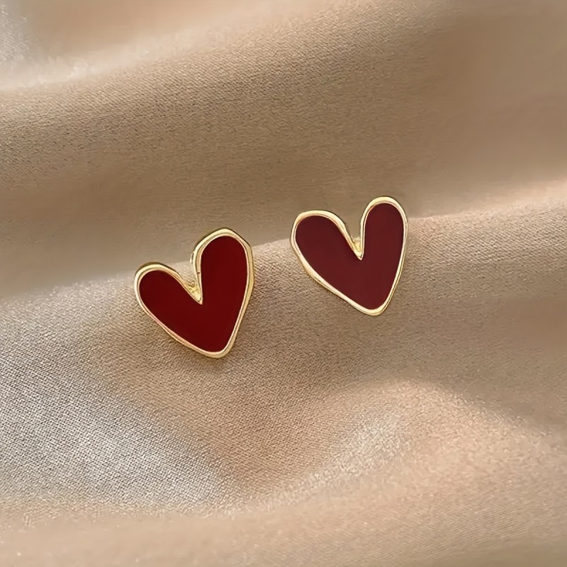Red Heart Stud Earrings for Daily Wear and Casual Weekend Outings