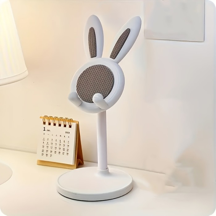 Cute Pink Floral Easter Bunny Phone Stand With Bow for Home Office Desktop Decor