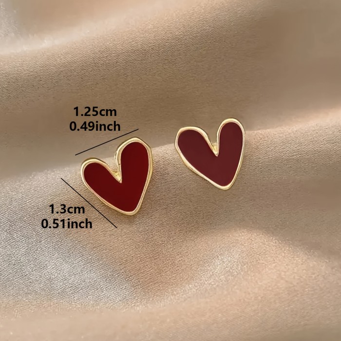 Red Heart Stud Earrings for Daily Wear and Casual Weekend Outings