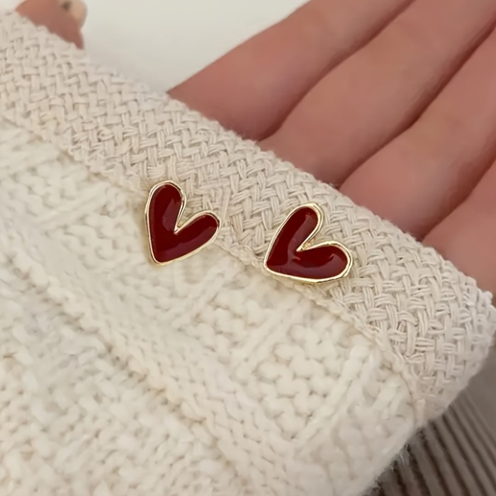 Red Heart Stud Earrings for Daily Wear and Casual Weekend Outings