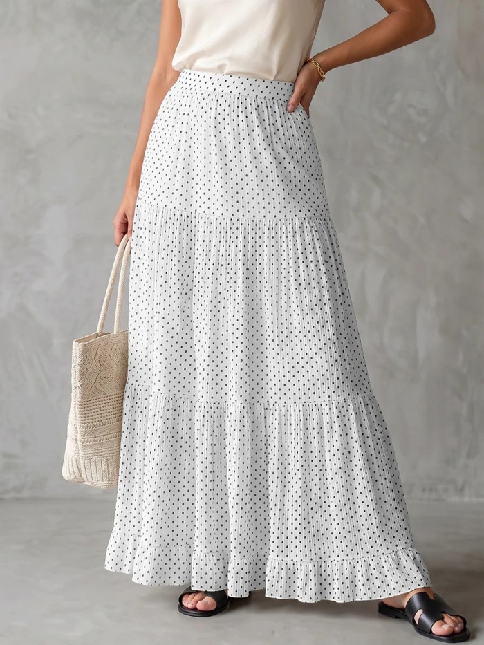 Polka Dot Contrast A-Line Skirt for Brunch and Daily Streetwear