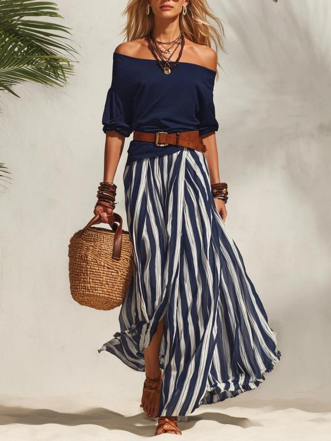 Elegant Striped Two Piece Outfit for Holiday Photoshoots and Weekend Brunches