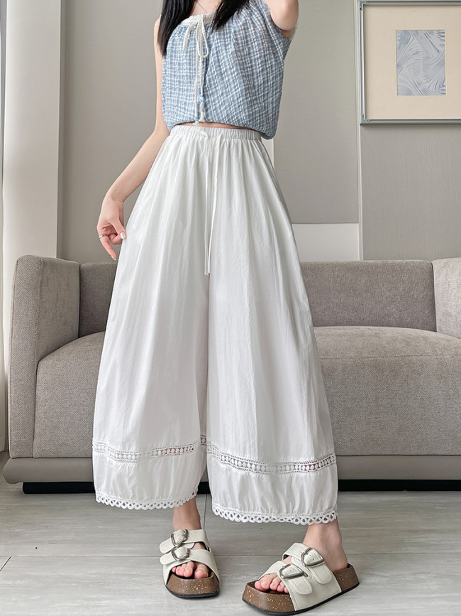 Elastic Waist Pocket Wide Leg Pants Casual Commute and Vacation Trips