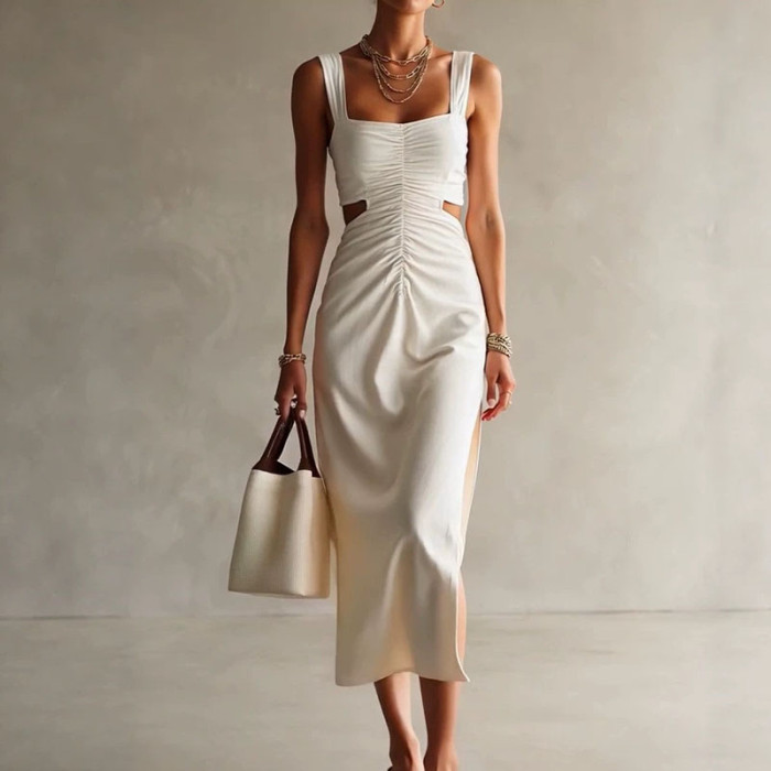 High Waist Side Slit Slim Summer Dress for Dating and Birthday Gatherings