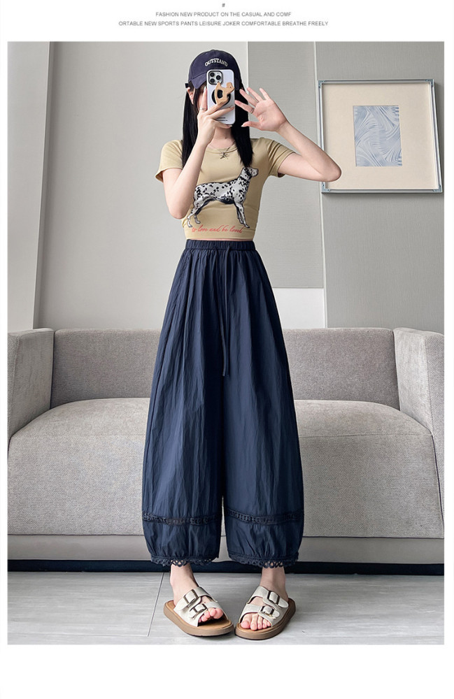 Elastic Waist Pocket Wide Leg Pants Casual Commute and Vacation Trips