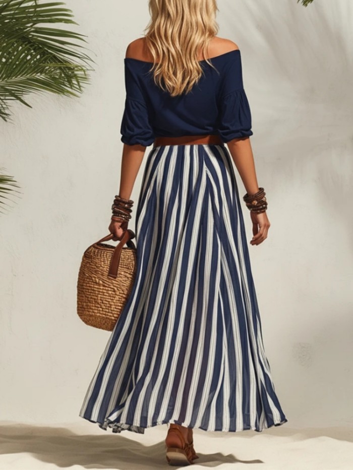 Elegant Striped Two Piece Outfit for Holiday Photoshoots and Weekend Brunches