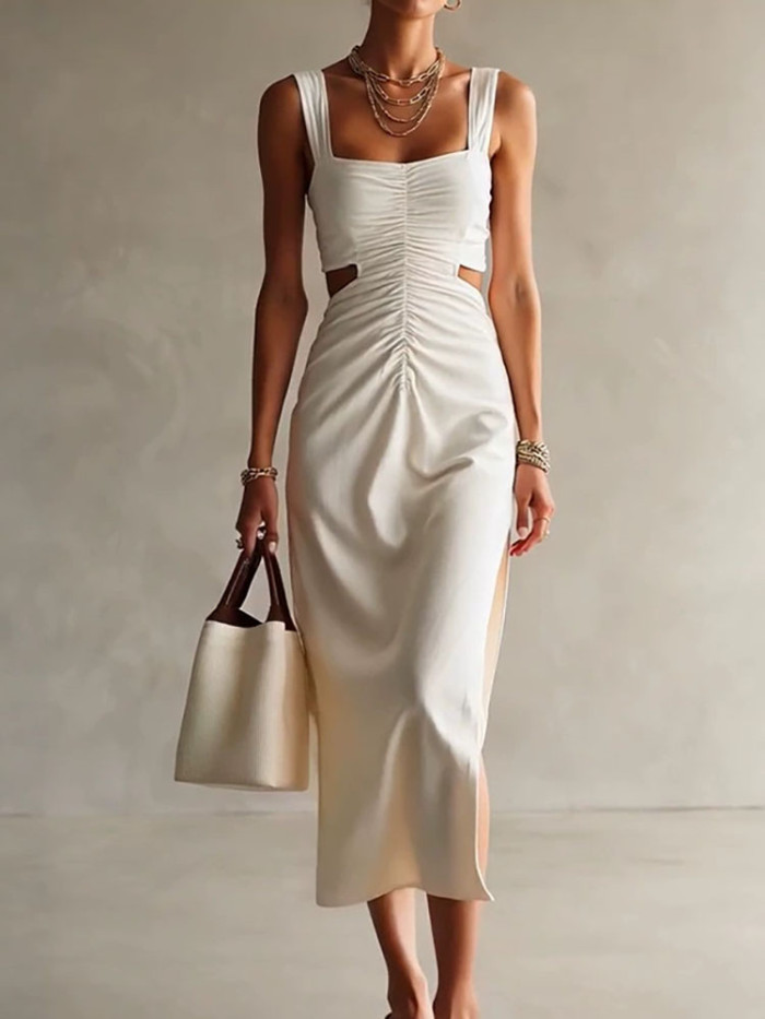 High Waist Side Slit Slim Summer Dress for Dating and Birthday Gatherings