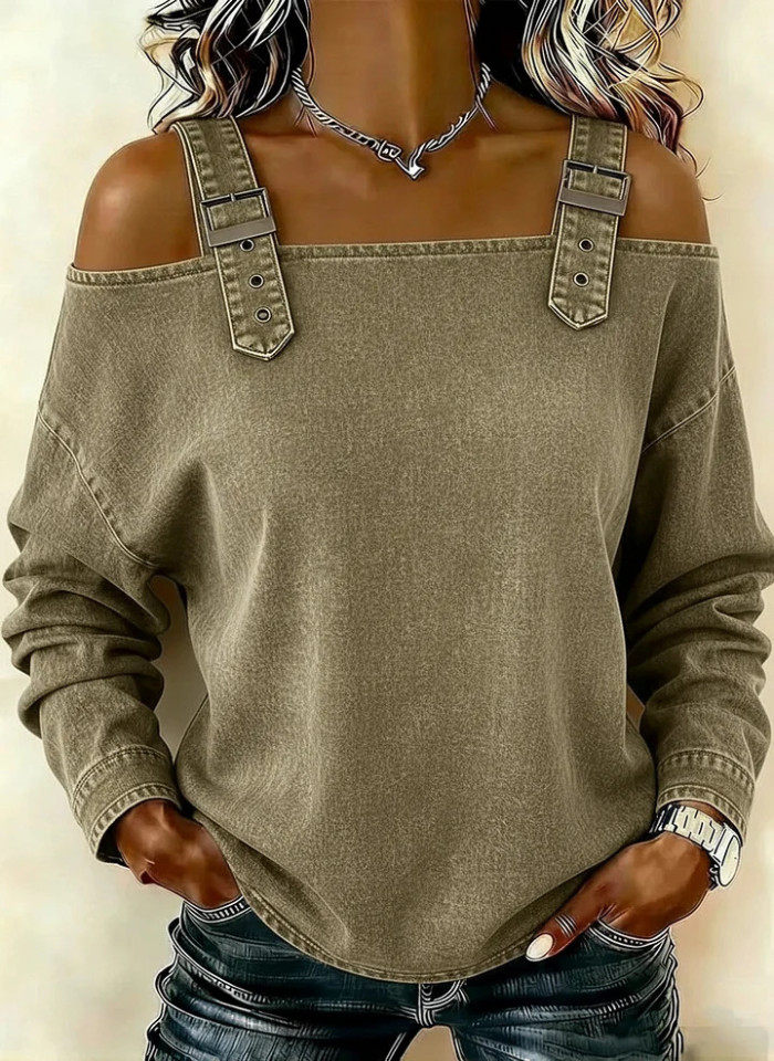 Off Shoulder Backless Denim Top for Streetwear and Casual Work Occasions
