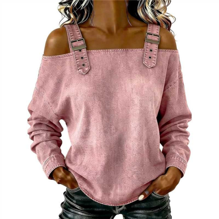 Off Shoulder Backless Denim Top for Streetwear and Casual Work Occasions