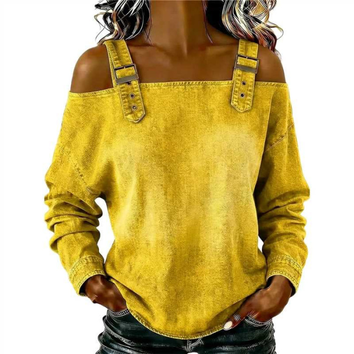 Off Shoulder Backless Denim Top for Streetwear and Casual Work Occasions