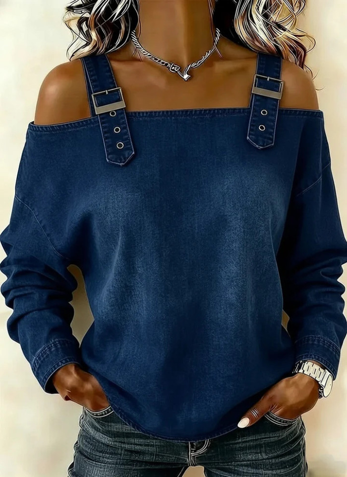 Off Shoulder Backless Denim Top for Streetwear and Casual Work Occasions