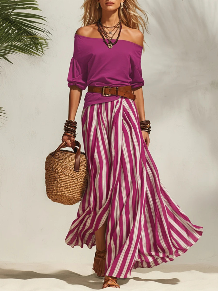 Elegant Striped Two Piece Outfit for Holiday Photoshoots and Weekend Brunches