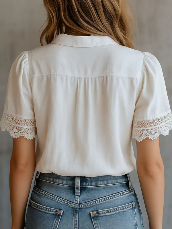 Lapel Hollow Button Blouse for Daily Commute and Weekend Brunch