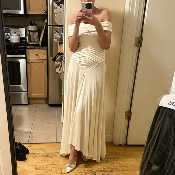 One Shoulder Solid Pleated Maxi Dress for Dating and Evening Parties