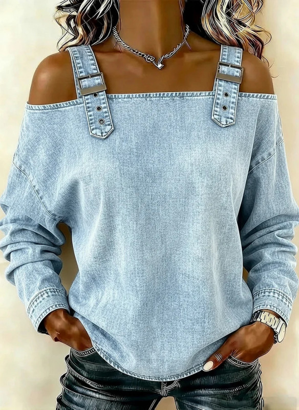 Off Shoulder Backless Denim Top for Streetwear and Casual Work Occasions