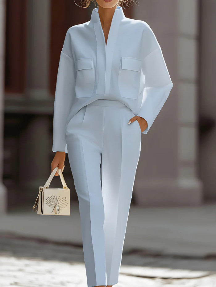 Spring Urban Commute Lapel Pocket Casual Suit for Daily Work and Weekend Outings