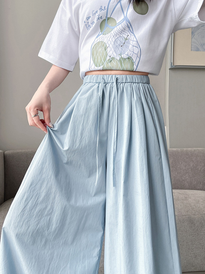 Elastic Waist Pocket Wide Leg Pants Casual Commute and Vacation Trips